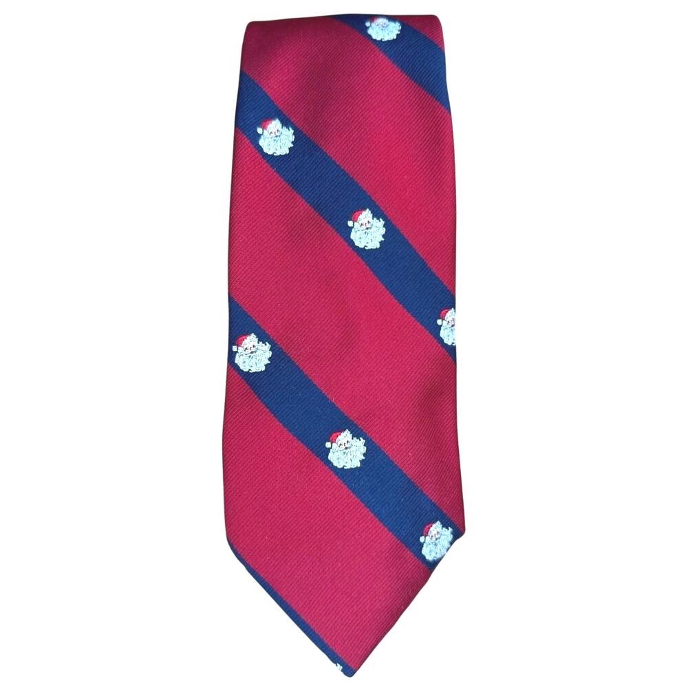Vintage Wilson’s Inc Santa Tie Red Blue Wide Stripe 56” Length Christmas Holiday